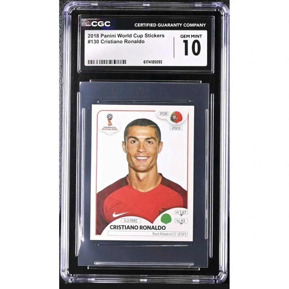 2018 Panini World Cup #118 Cristiano Ronaldo Sticker- Black Back CGC 10 Gem Mint